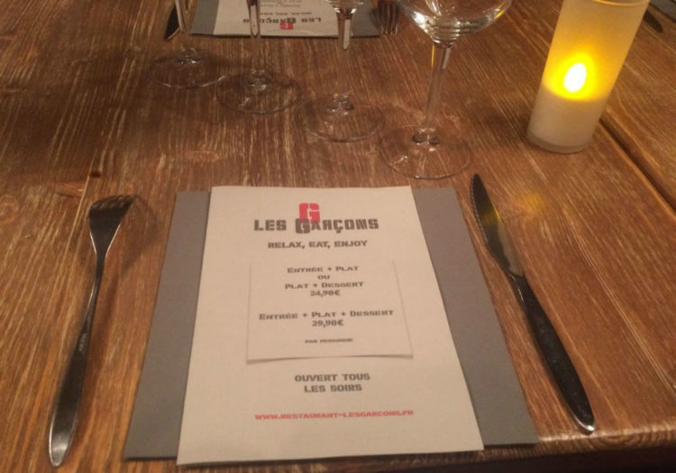 menu les garcons restaurant nice