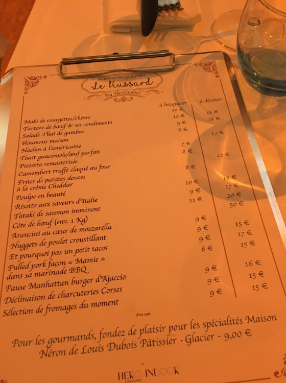 restaurant le hussard nice carte